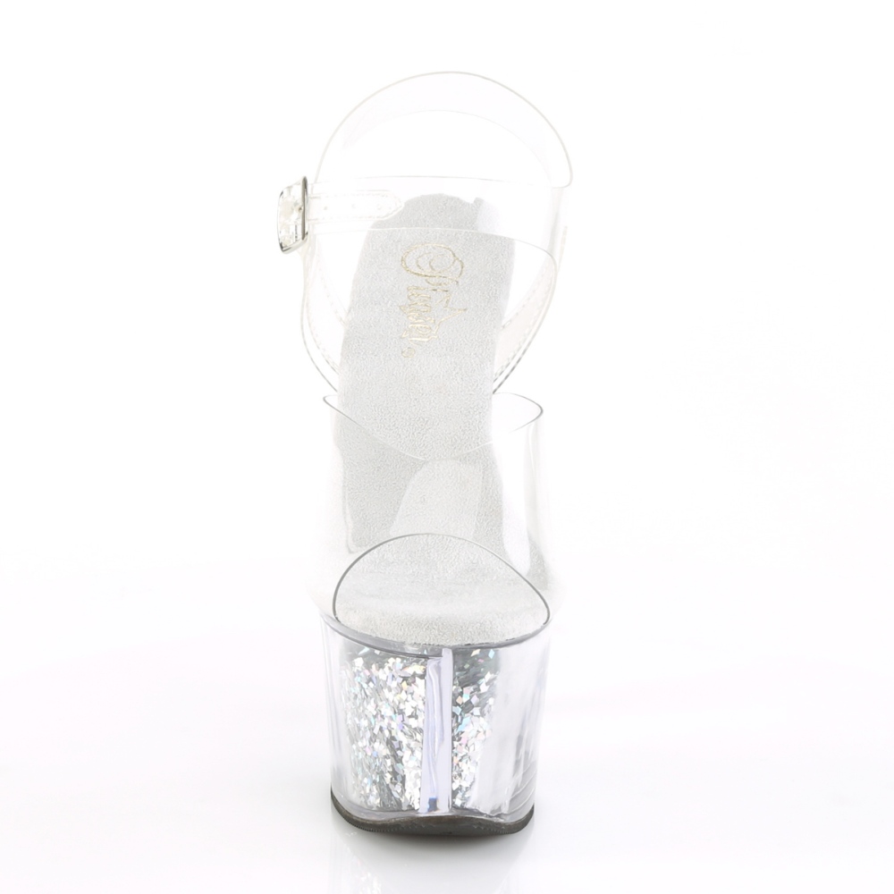 Pleaser - SKY-308GF Knöchelriemen-Sandale, Poledance Schuhe - Pole dance schuhe - Silberfarben/Transparent